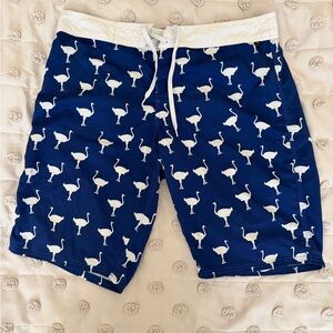 Men's The Chive Navy Blue Swim Trunks with Ostrich Print